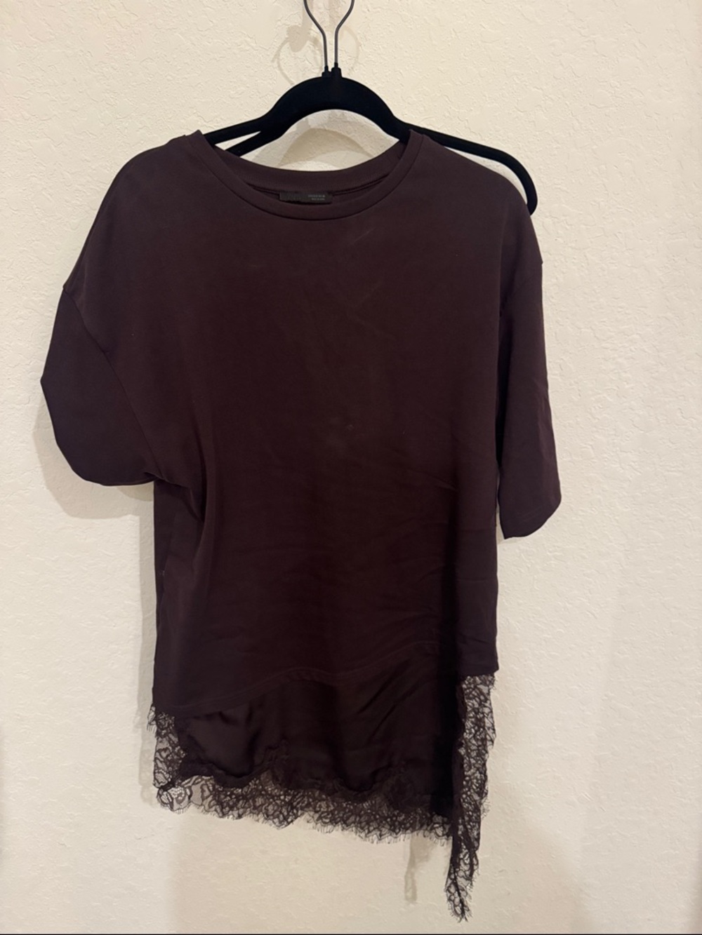 Zara Plum Lace-Hem Short Sleeve Top Size S
